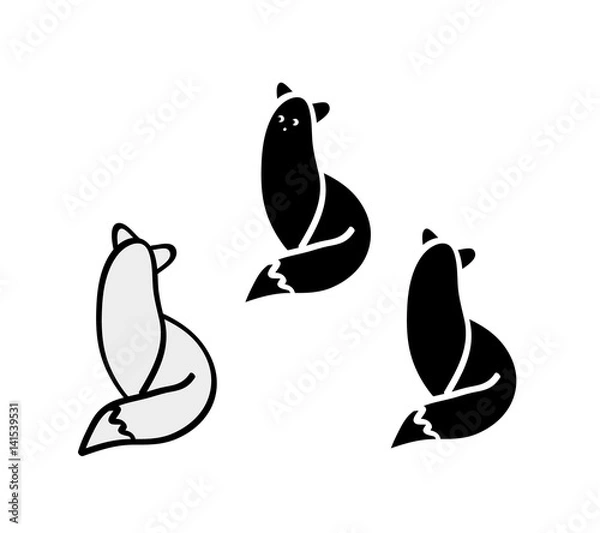 Fototapeta Black silhouette cat on white background, vector illustration