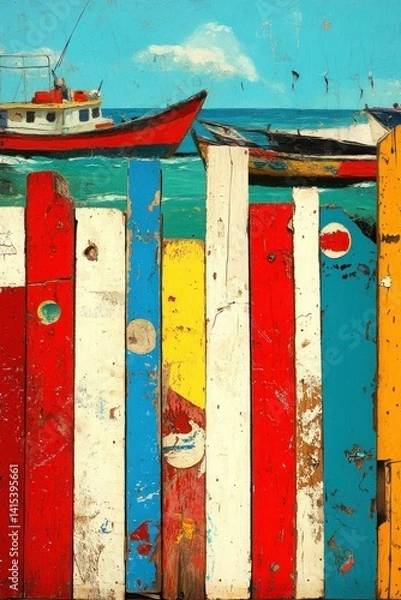Obraz Colorful wooden fence by the sea