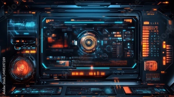 Fototapeta Futuristic Control Panel Interface with Advanced Display System