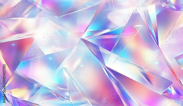 Fototapeta Abstract holographic background with sparkling geometric shapes, crystal and prism effects.