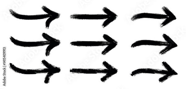 Obraz Vector Grunge Arrows Collection. Vector arrows, brush strokes. Hand draw of Black Vector Grunge Arrows,  vector illustration.