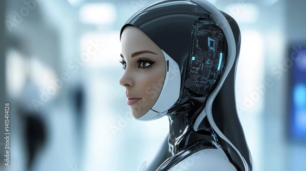 Obraz Futuristic Technology: Female Humanoid Robot Portrait - Advanced Robotics and Intelligent Design