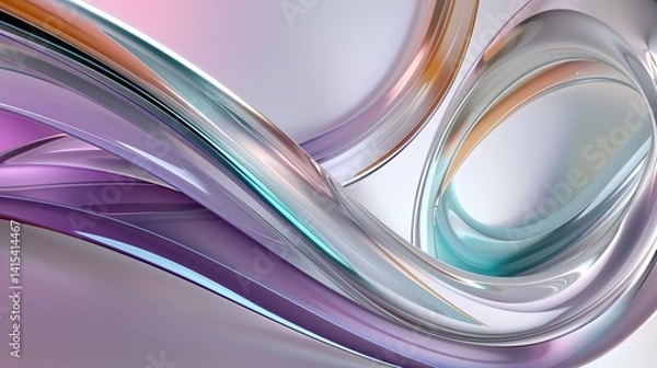 Obraz A colorful 3D abstract background featuring liquid-like swirls of iridescent colors, including purple, teal, and orange, flowing across a reflective surface, a dreamy and futuristic design