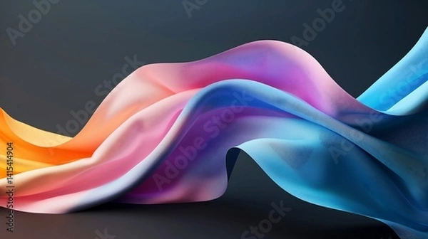Obraz A flowing 3D abstract wallpaper featuring colorful liquid ribbons twisting in space, soft reflections and light diffusion over a dark backdrop, a high-energy and artistic feel