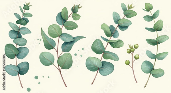 Fototapeta Elegant Eucalyptus Watercolor Illustrations Greenery Clipart  Botanical Prints