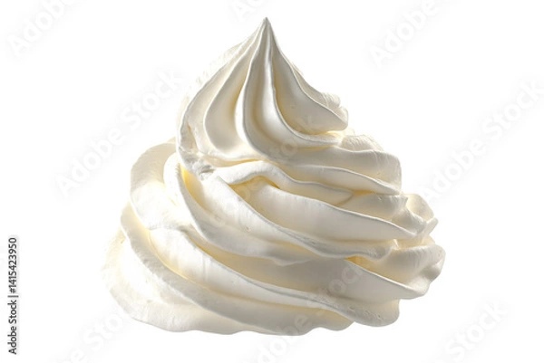 Fototapeta A luscious swirl of whipped cream, a delightful peak of airy texture and creamy perfection against a bright white backdrop.
