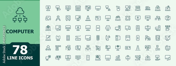 Obraz Computer icon set. Featuring technology, device, desktop, tablet and more. Minimalist editable vector stroke. PC icon. Editable stroke. Vector collection.
