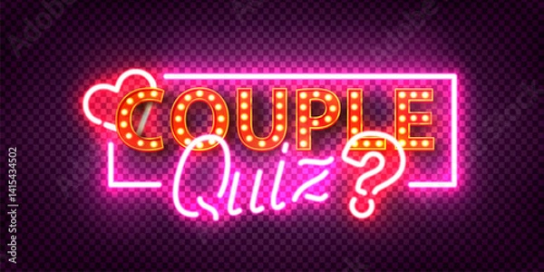 Obraz Vector realistic isolated neon sign of Couple Quiz on transparent background.