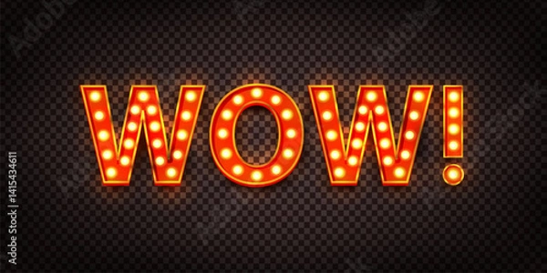 Fototapeta Vector realistic isolated neon sign of WOW on transparent background.