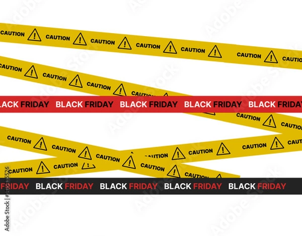 Obraz Black and yellow police stripe border, stop line, danger, warning, do not cross, caution tapes set. Set of danger caution grunge tapes.  Warning signs for your  design on transparent background