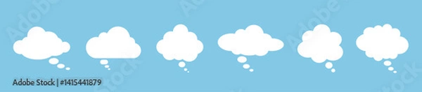Fototapeta A set of speech bubbles on a blue background. White clouds. Vector illustration.
