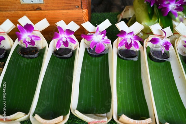 Obraz Thai dessert in cups decorated with flowers