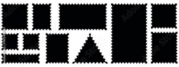 Fototapeta Set of paper postmarks . Empty stamps set with different shapes and Empty stamps or Postal shapes border set. Collection paper postmarks isolated on background. Vector illustration.