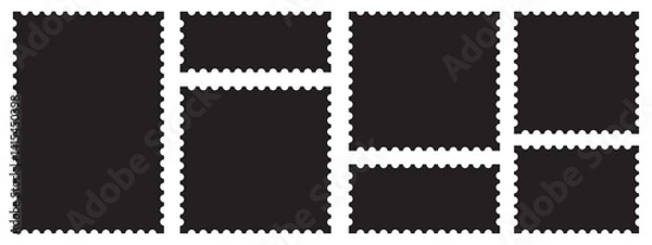 Fototapeta Set of blank rectangle and square Postage stamp frames. Postage stamp vector icons. Postage stamp set. Mockup postage stamps. Blank postage stamp borders templates.
