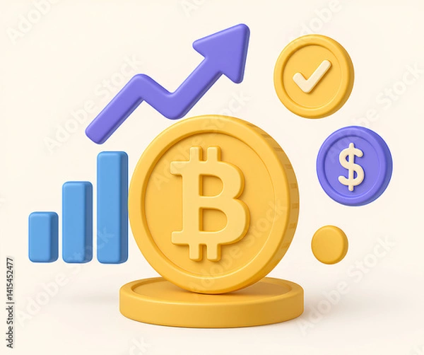 Obraz Cryptocurrency – 3D Concept of Digital Economy and Financial Innovation - Generative AI