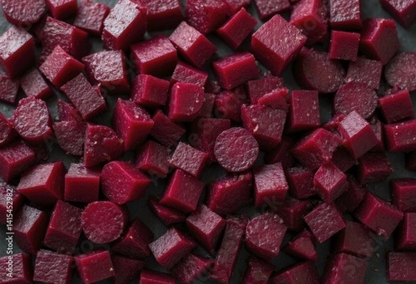 Obraz Table Top View of Deep Purple Diced Beets
