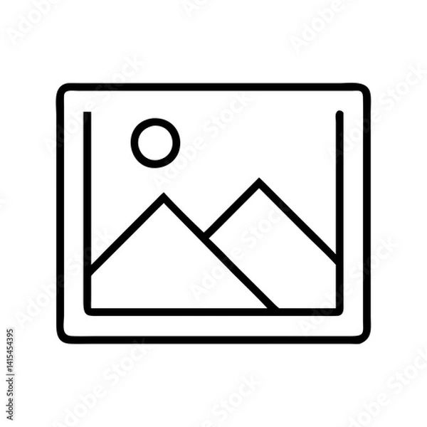 Fototapeta Landscape photo icon vector illustration of mountain range with sun in frame for web design