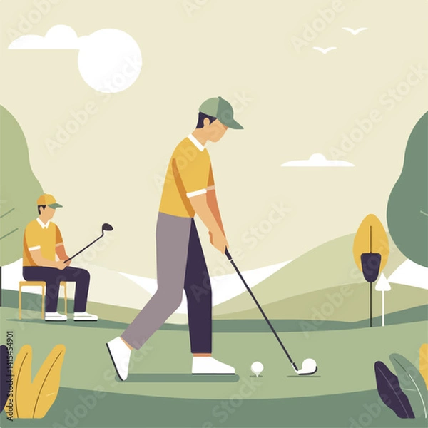 Fototapeta vector image of people playing golf