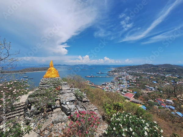 Fototapeta Beautiful view on the slopes of Gayasira Mountain, Buddha's Footprint Pavilion, Koh Sichang Island, Chonburi, Thailand.