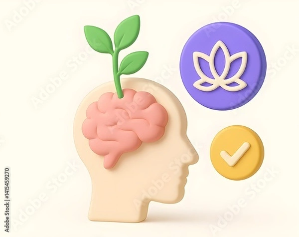 Obraz Personal Growth and Mindfulness – 3D Zen Balance with Human Mind Concept - Generative AI