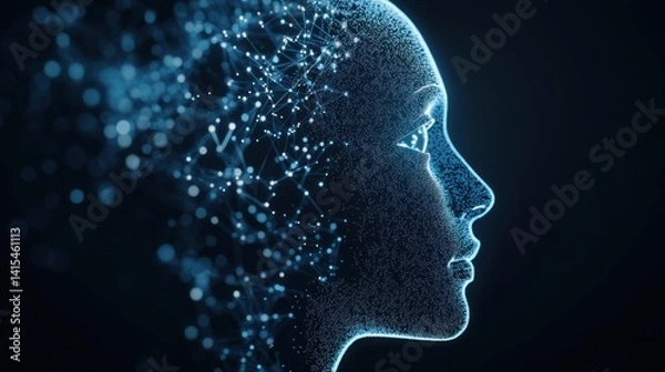 Fototapeta Futuristic profile of a digital human with networks