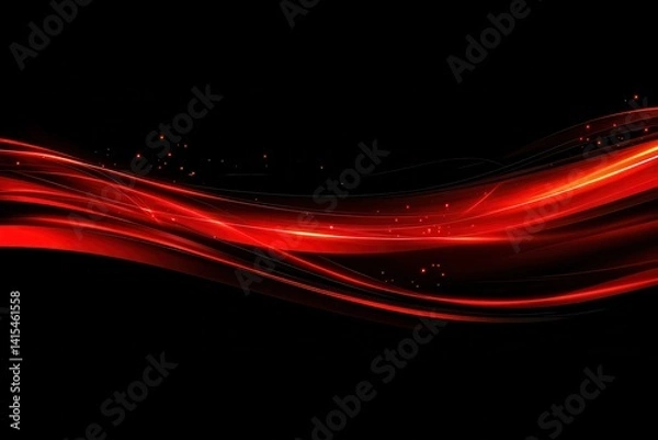 Fototapeta Red Abstract Wave Background with Light Effects on Dark Surface