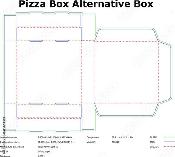 Fototapeta Pizza box alternative packaging die cut template design layout with dimensions for print ready production file vector illustration