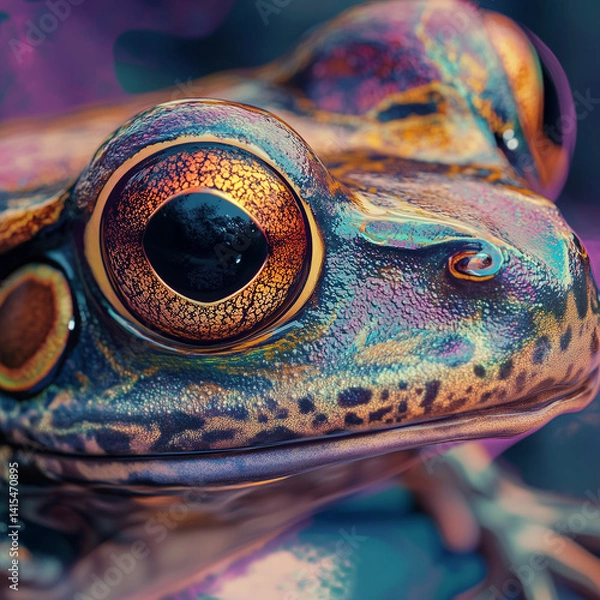 Fototapeta Close up of a frog. Generative AI. Illustration for for banner, poster, cover, brochure or presentation