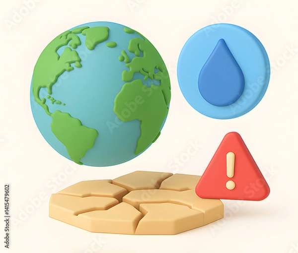 Obraz Global Water Crisis – 3D Illustration of Drought, Scarcity and Sustainability - generative AI