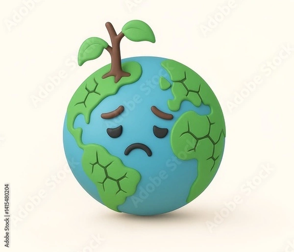 Obraz Sad Planet – A 3D Conceptual Illustration of a World in Sorrow - generative AI