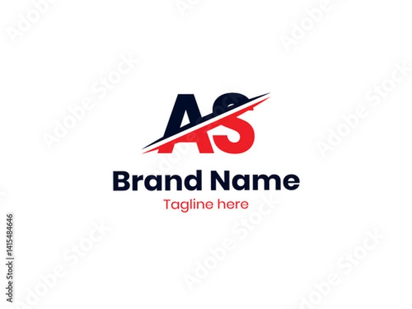 Fototapeta Vector AS logo design is divided by a line. Initial letter AS monogram logo. Black and red SA letter. SA letter logo design.