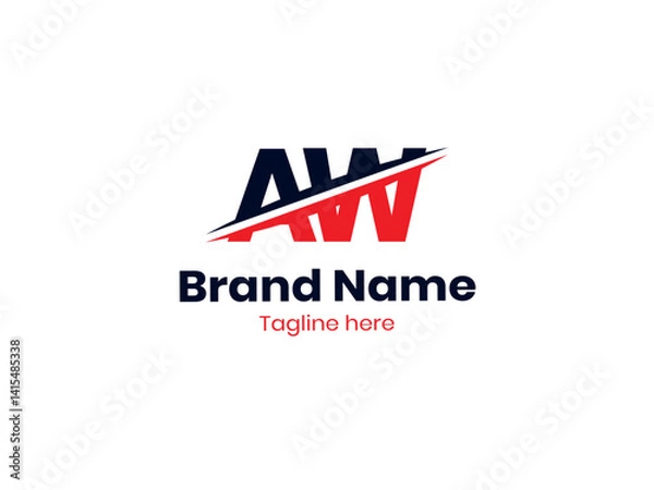 Fototapeta Vector AW logo design is divided by a line. AW logo design monogram. AW vector logo template is red and black.