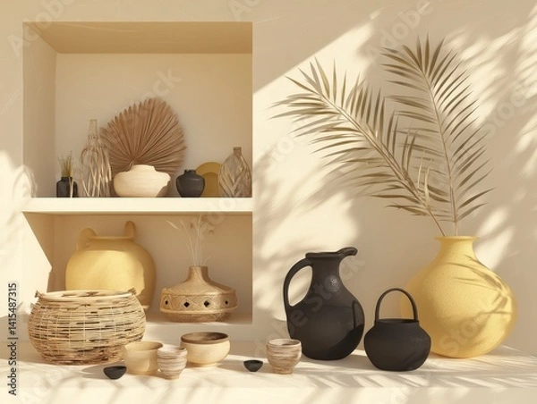 Obraz Minimalist Tropical Vibes with Soft Morning Light and Natural Shadow Background for Aesthetic Modern Branding