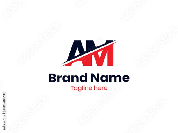 Fototapeta Vector AM logo design is divided by a line. AM Letter Logo Design. Initial letters MA logo icon. Abstract letter AM logotype logo design template. MA logo 