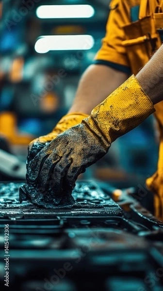 Obraz Mechanic cleaning car engine. (1)