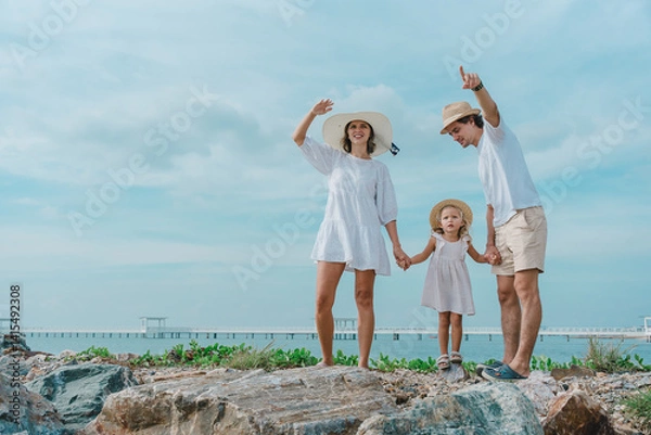 Obraz Happy beautiful family with kids on the beach
