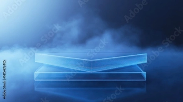 Fototapeta Futuristic translucent display platform with fog background