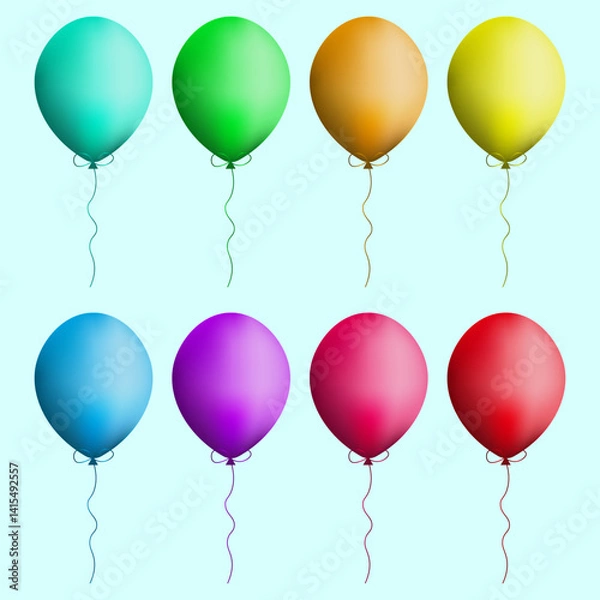 Fototapeta Colorful helium balloons with ribbon, vector illustration.