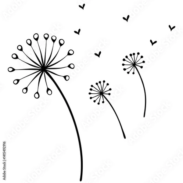 Fototapeta Dandelion seeds flying as tiny hearts outline