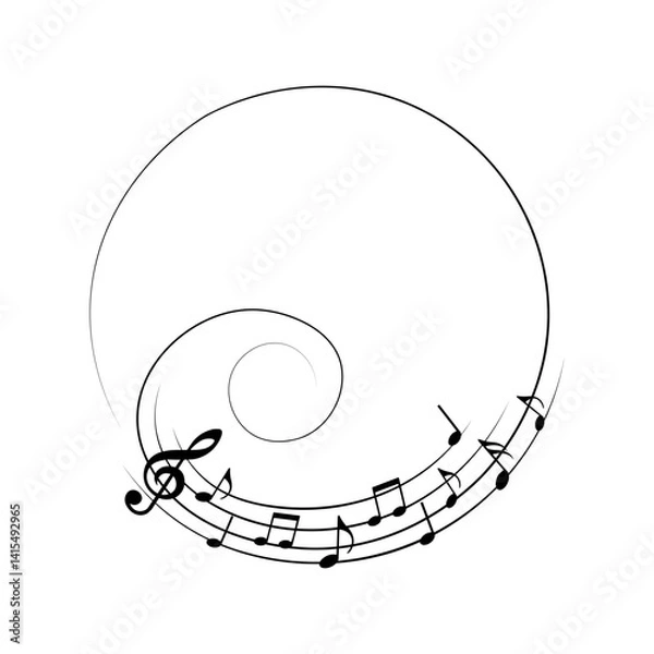 Fototapeta Music notes background, round musical frame, vector illustration.