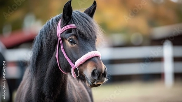 Fototapeta Close-up of a pony in a serene farm setting