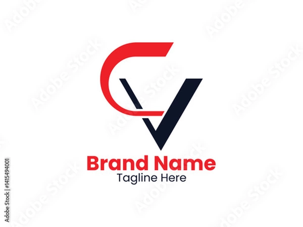 Fototapeta Creative Vector Letter CV monogram red and black logo design VC vector logo designs, CV logo