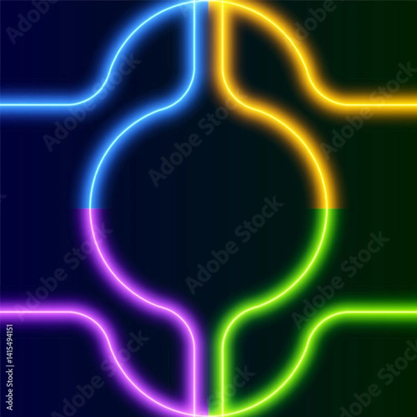 Fototapeta Neon background with rounded lines, abstract glowing background, vector illustration.
