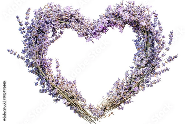 Fototapeta Lavender heart shape arrangement, white isolate background.