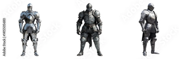 Obraz Medieval knight statues in armored poses isolated on transparent PNG image perfect for historical characters or fantasy game assets
