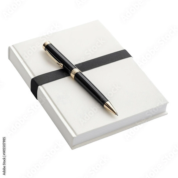 Obraz Elegant notebook and pen on a white background for creative writing ideas