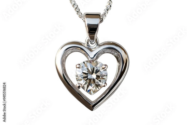 Obraz Elegant heart-shaped pendant with a sparkling diamond centerpiece on a silver chain.
