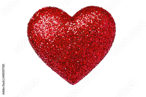 Fototapeta Glittery red heart shape on a white isolate background, perfect for romantic and festive designs.