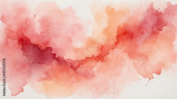 Fototapeta Abstract watercolor splash in warm pink and orange hues with soft gradient background