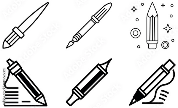 Fototapeta Vector Illustration of Various Writing Instruments